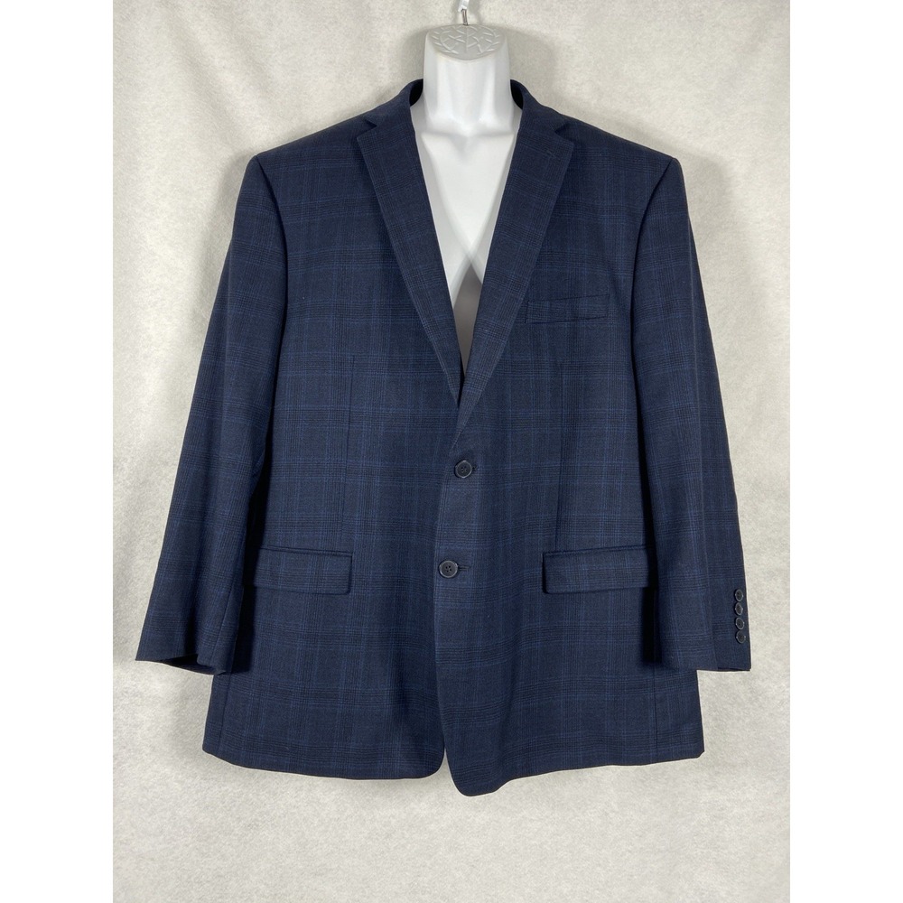 Calvin Klein Jacket Men's 52R Blue Blazer Sport Coat 100%‎ Wool Plaid Old Money